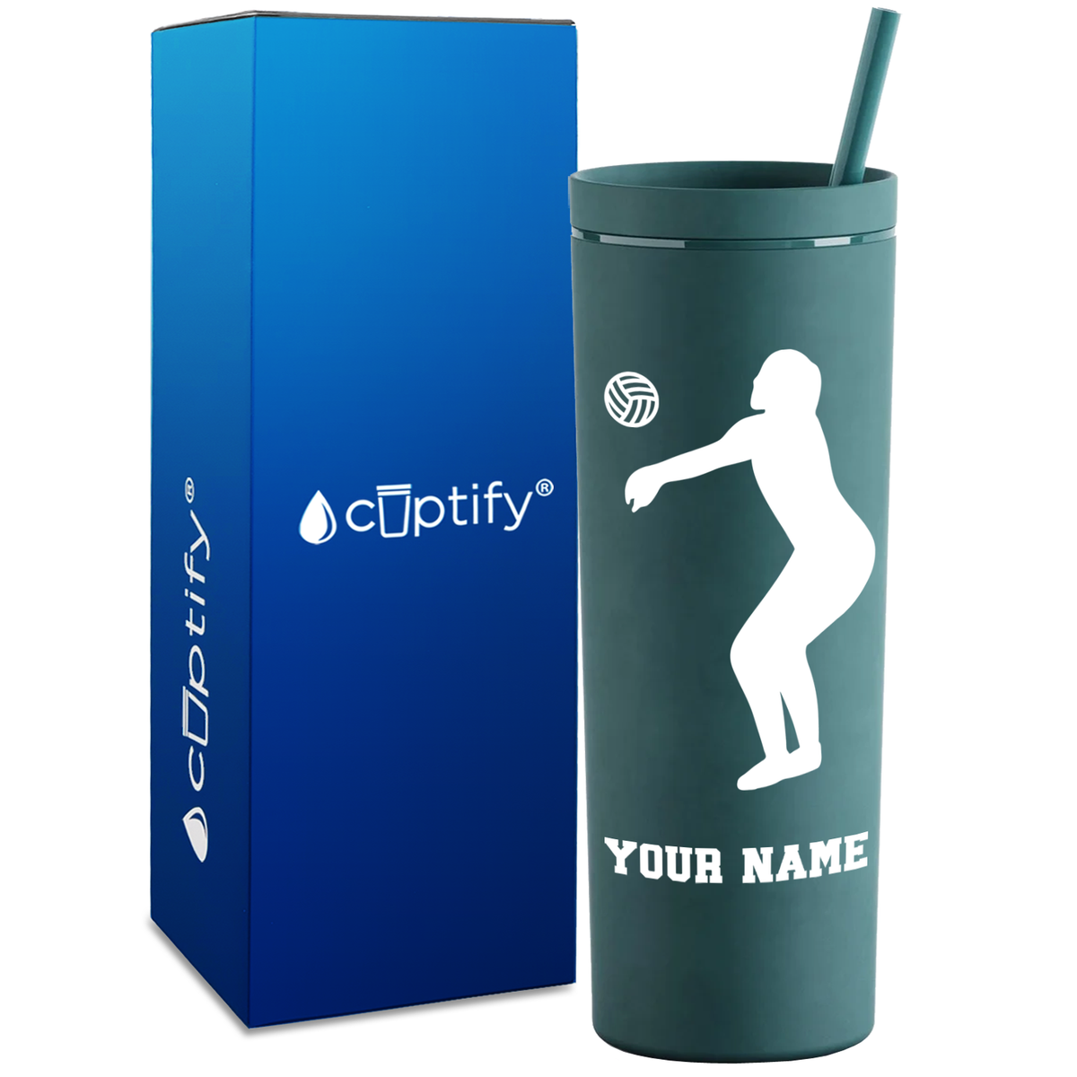 Personalized Volleyball Silhouette on 18oz Acrylic Skinny Tumbler