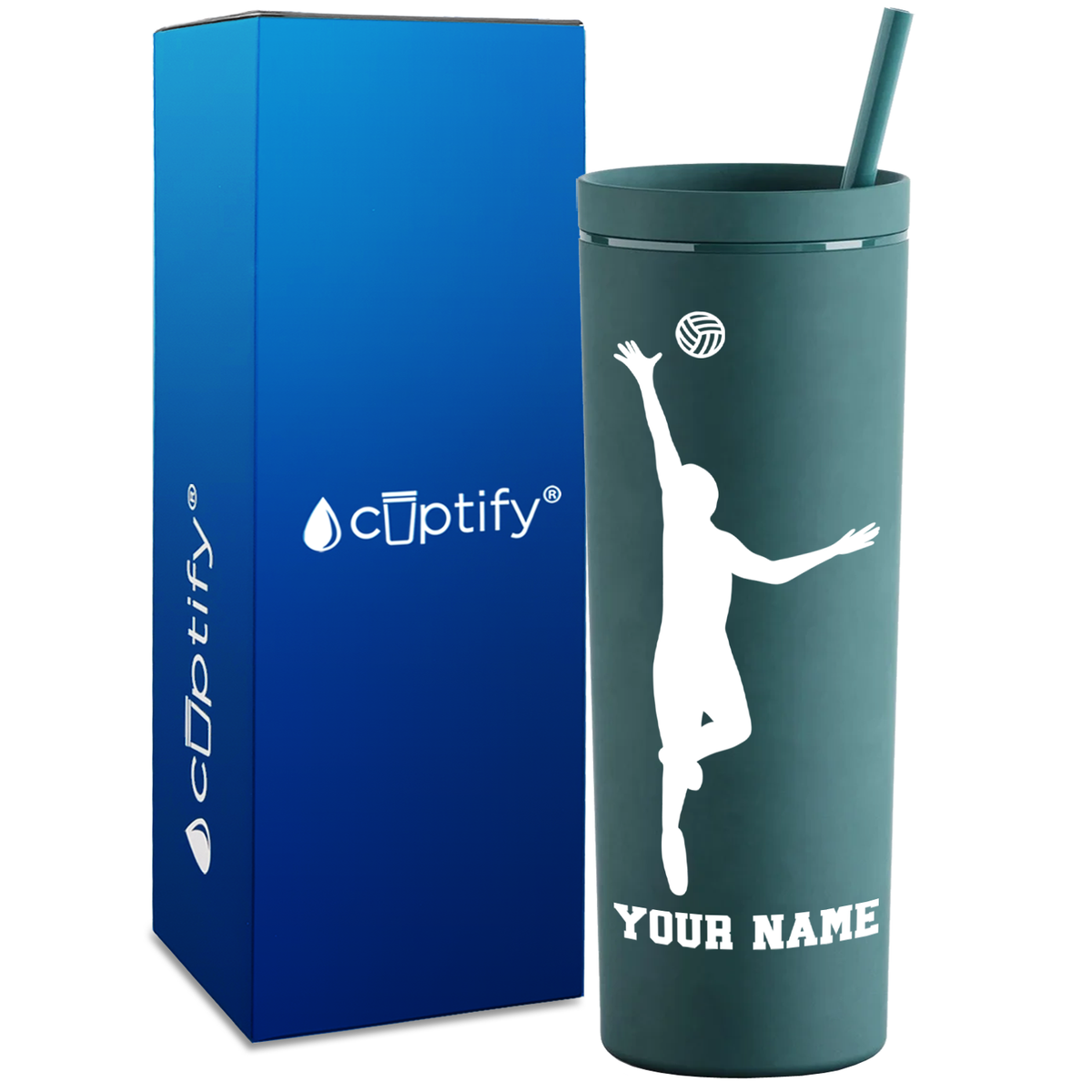 Personalized Volleyball Silhouette Spike on 18oz Acrylic Skinny Tumbler