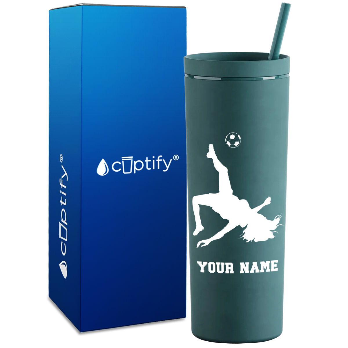Personalized Soccer Player Female on 18oz Acrylic Skinny Tumbler