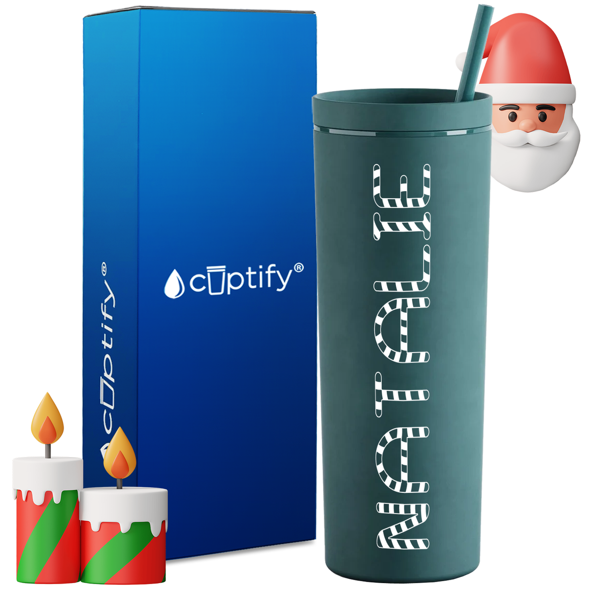 Personalized Candy Cane Style on 18oz Acrylic Christmas Tumbler