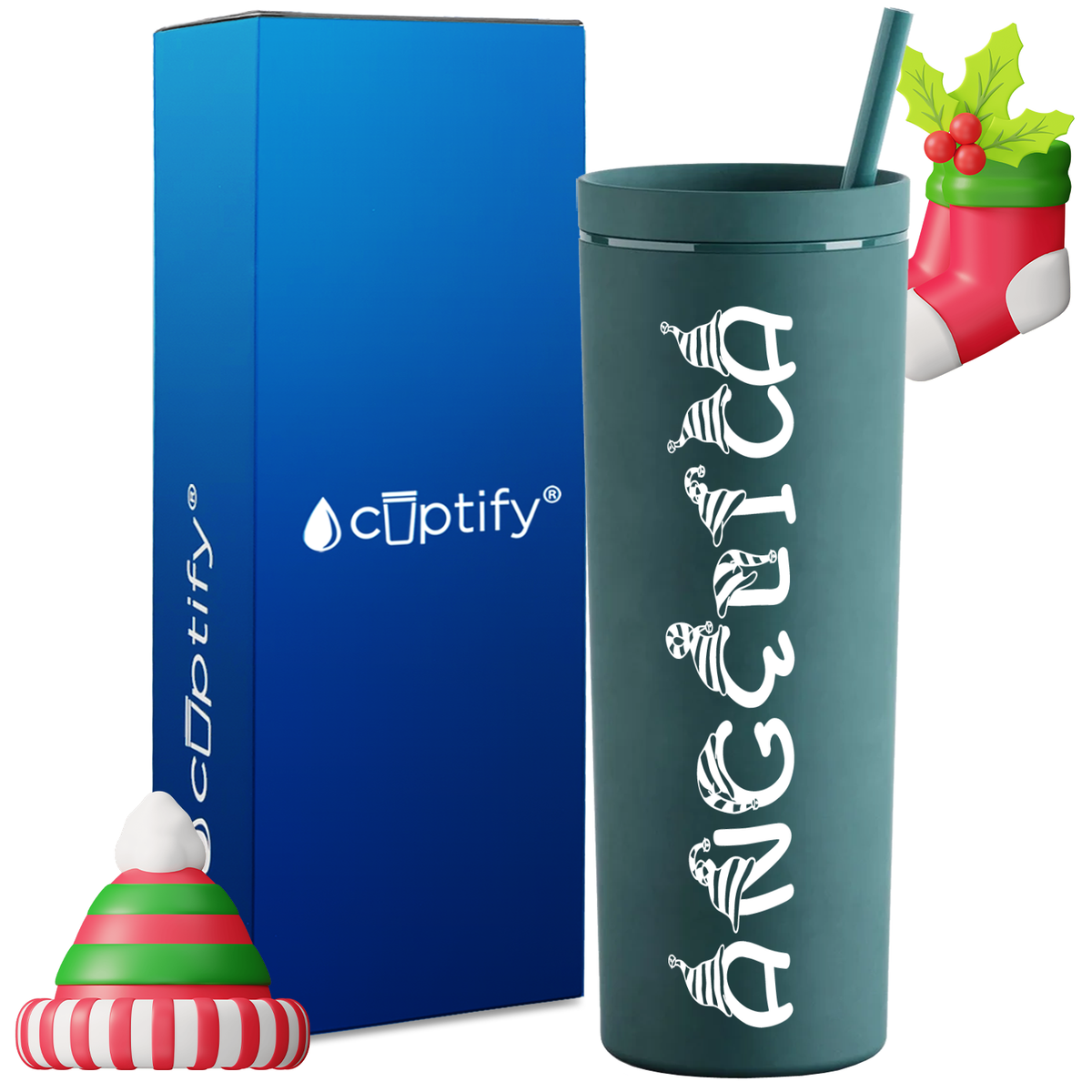 Personalized Elfen Style on 18oz Acrylic Christmas Tumbler