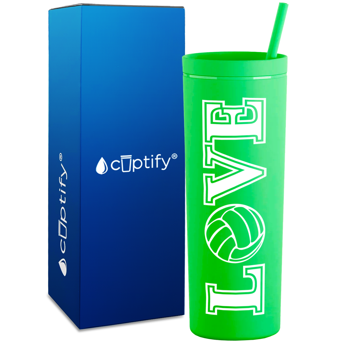 LOVE Volleyball on 18oz Acrylic Skinny Tumbler