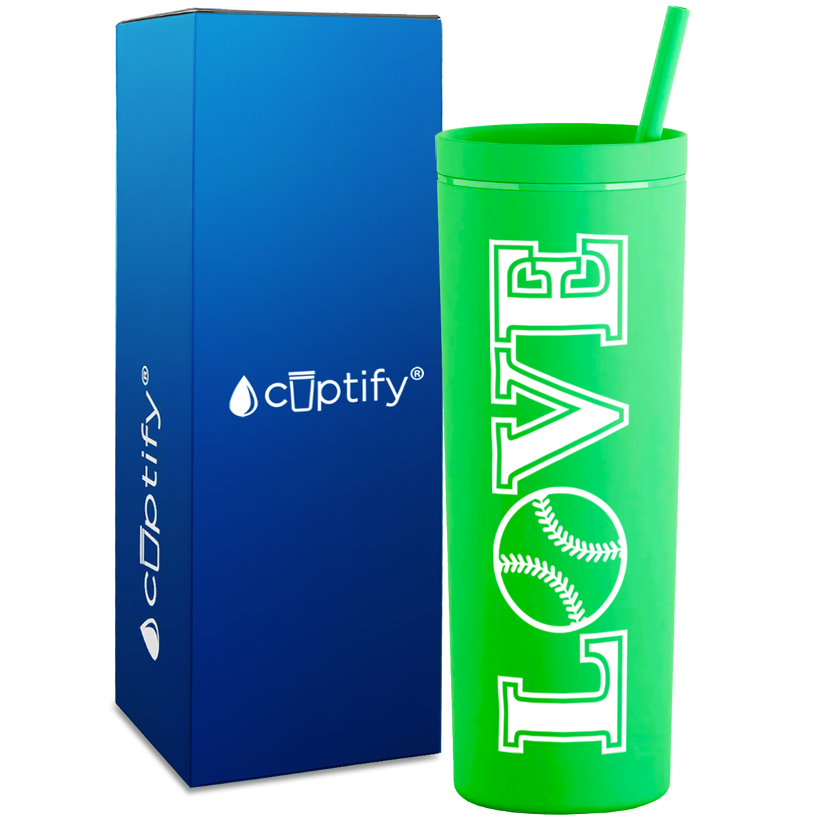 LOVE Softball on 18oz Acrylic Skinny Tumbler
