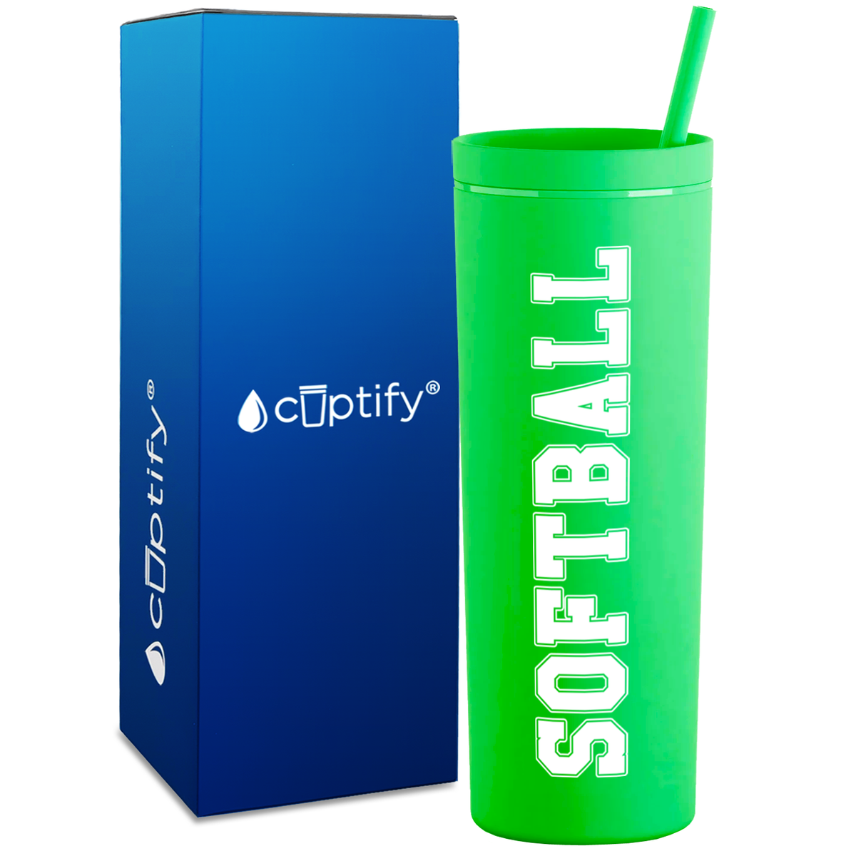 Softball on 18oz Acrylic Skinny Tumbler