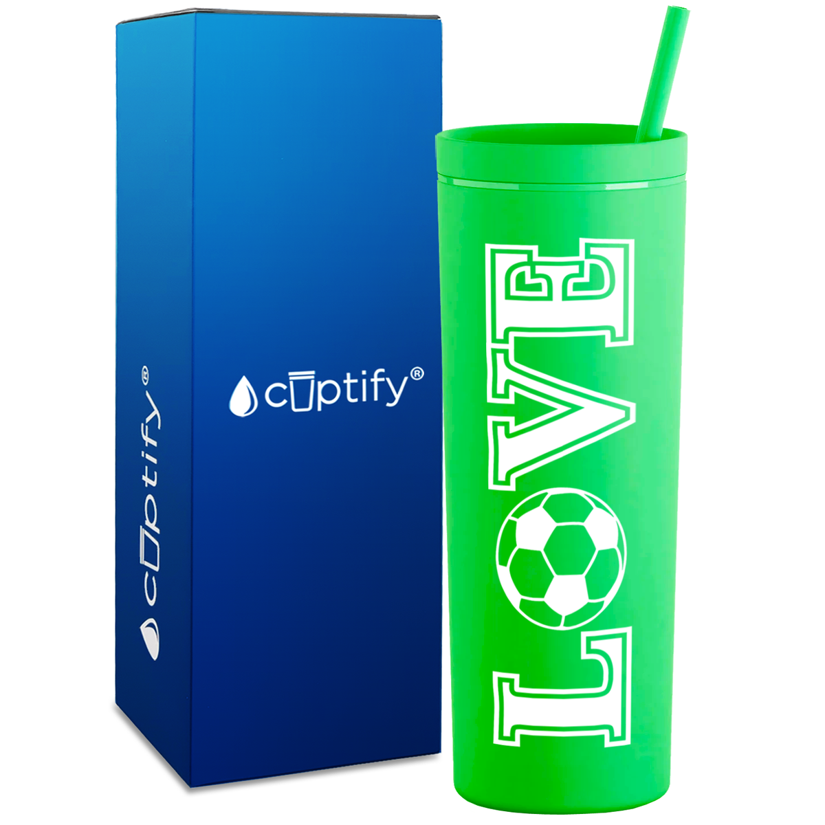 LOVE Soccer on 18oz Acrylic Skinny Tumbler