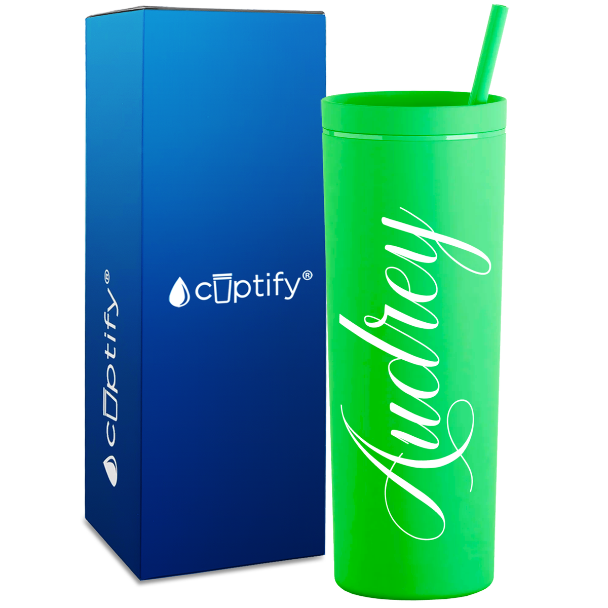 Personalized Audrey Style on 18oz Acrylic Skinny Tumbler