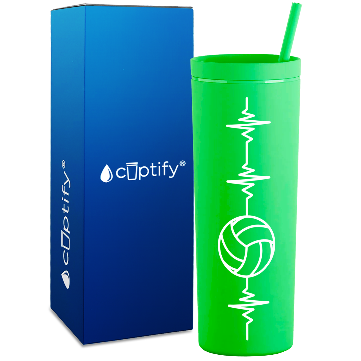 Heart Beat Pulse Volleyball on 18oz Acrylic Skinny Tumbler