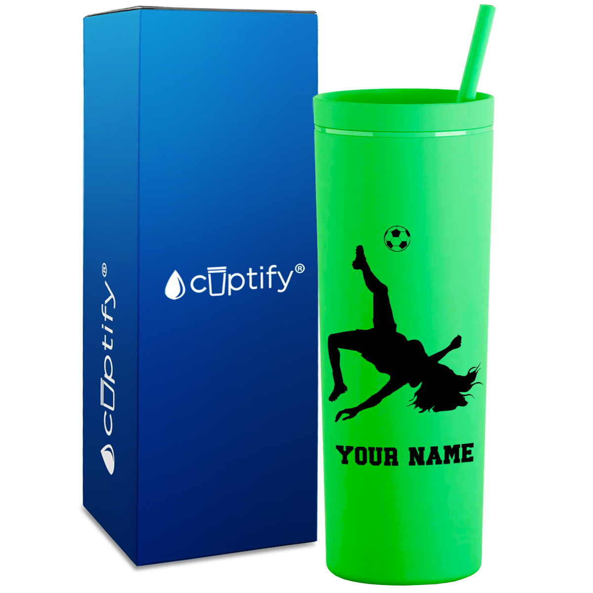 Personalized Soccer Player Female on 18oz Acrylic Skinny Tumbler