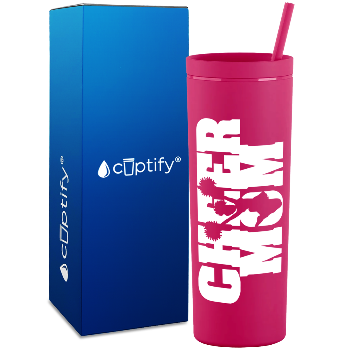 Cheer Mom with Cheerleader on 18oz Acrylic Skinny Tumbler