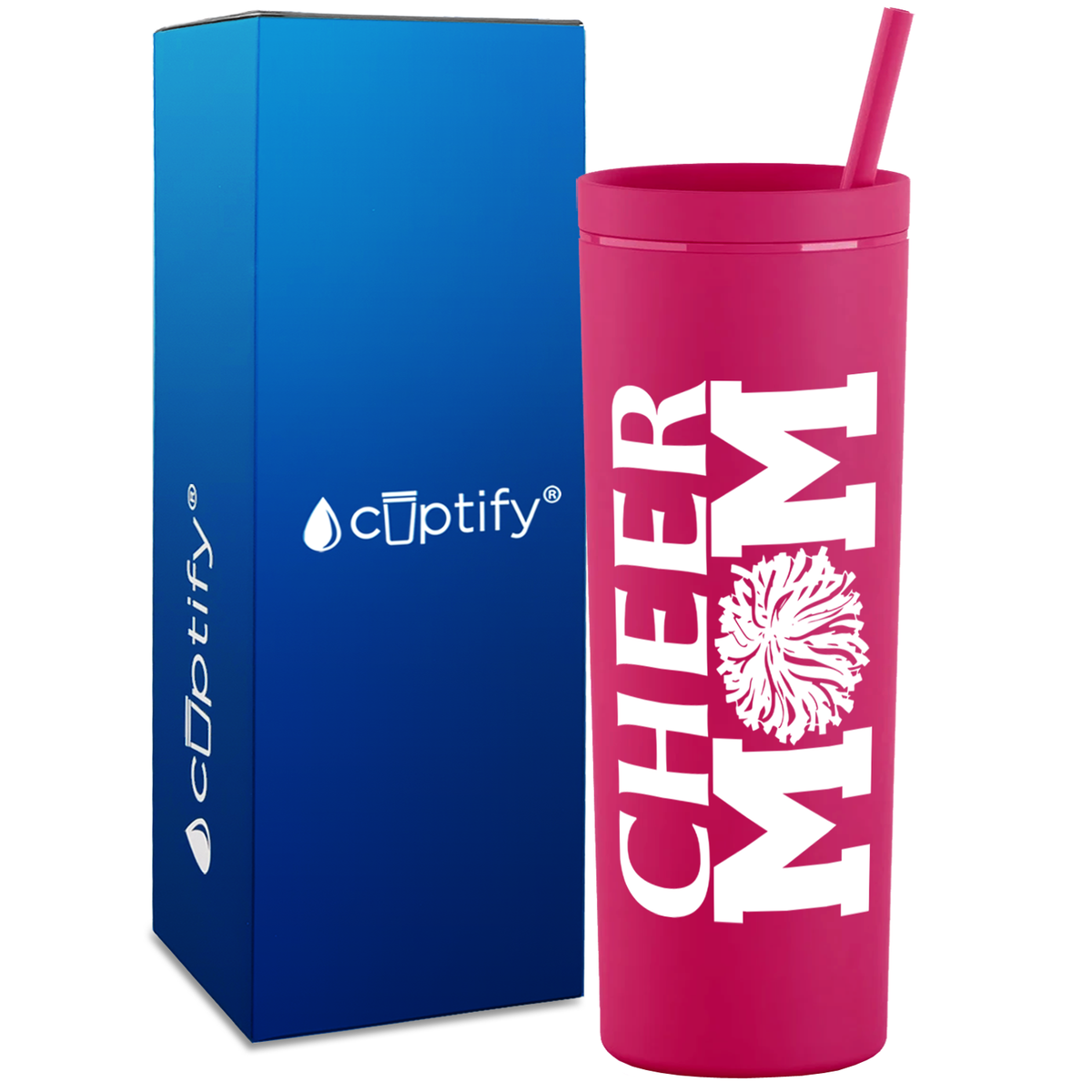 Cheer Mom Pom Pom on 18oz Acrylic Skinny Tumbler