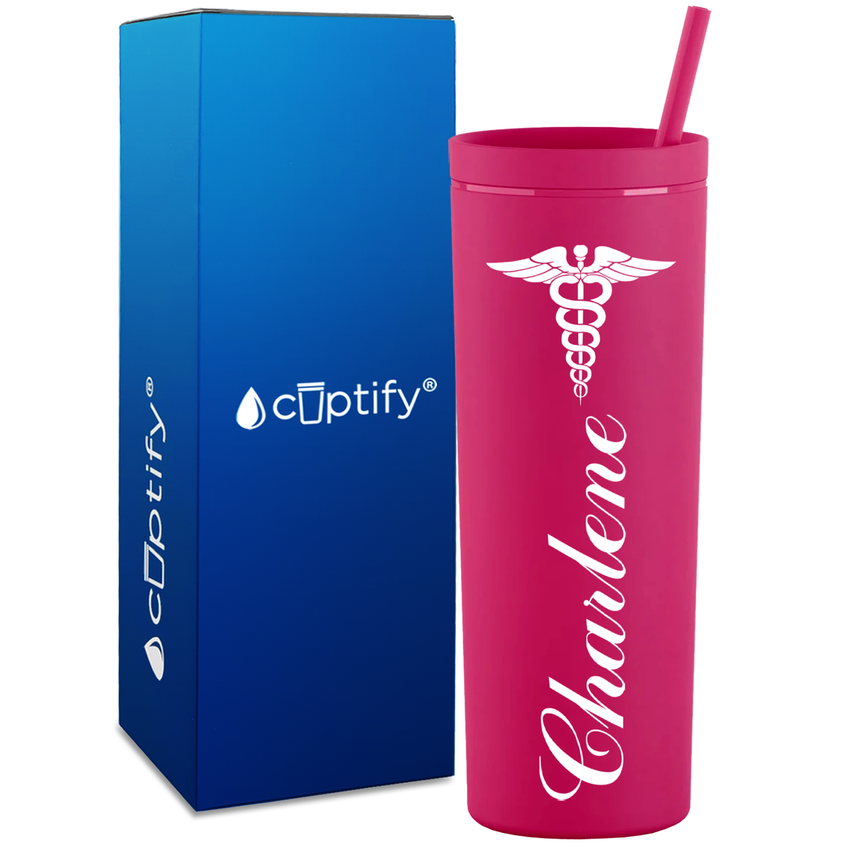 Personalized Caduceus Nurse on 18oz Acrylic Skinny Tumbler