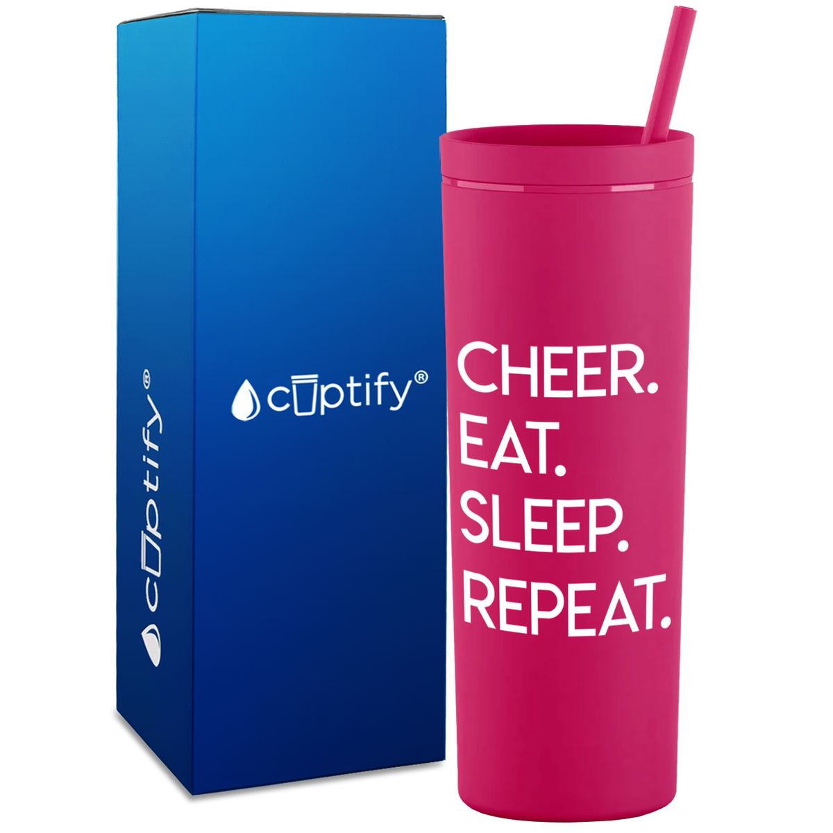 Eat Sleep Cheer Repeat on 18oz Acrylic Skinny Tumbler