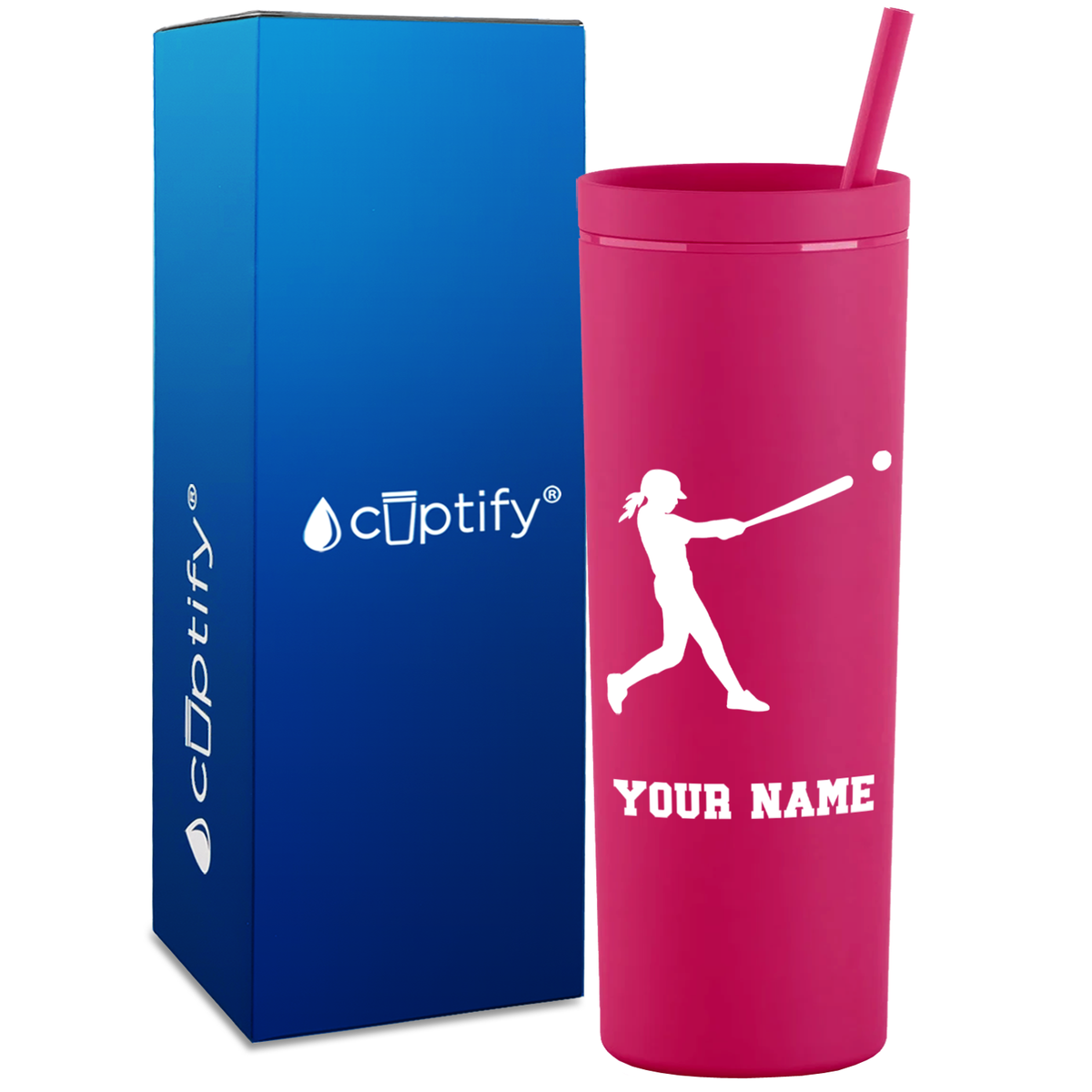 Personalized Softball Girl at Bat on 18oz Acrylic Skinny Tumbler