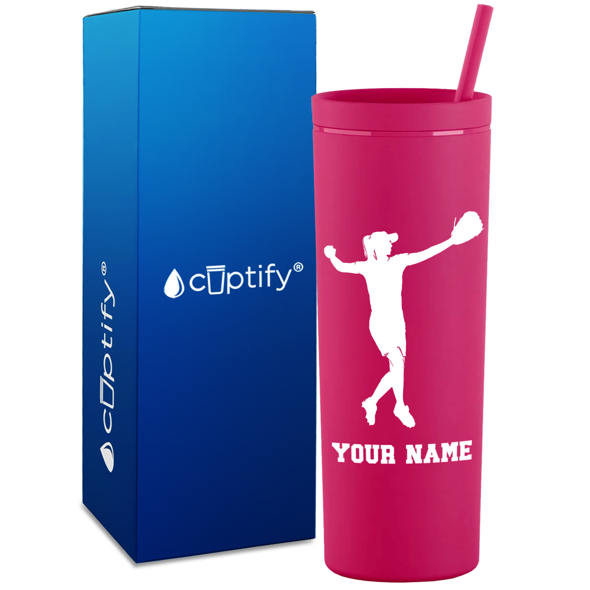 Personalized Softball Player Throw on 18oz Acrylic Skinny Tumbler