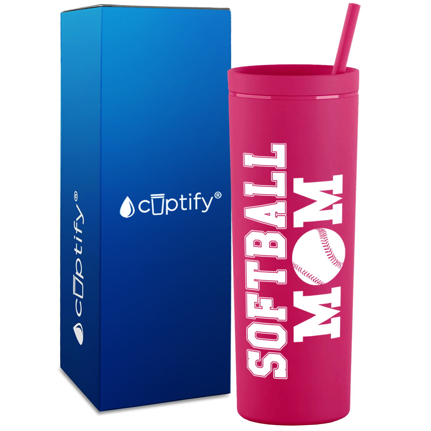 Softball Mom on 18oz Acrylic Skinny Tumbler