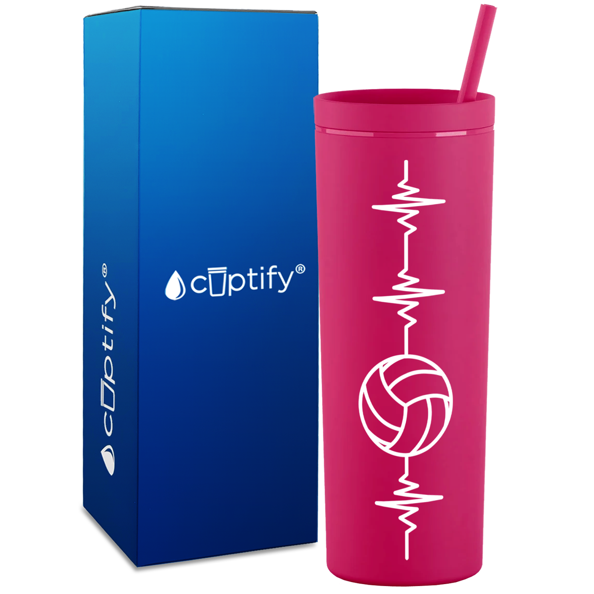 Heart Beat Pulse Volleyball on 18oz Acrylic Skinny Tumbler