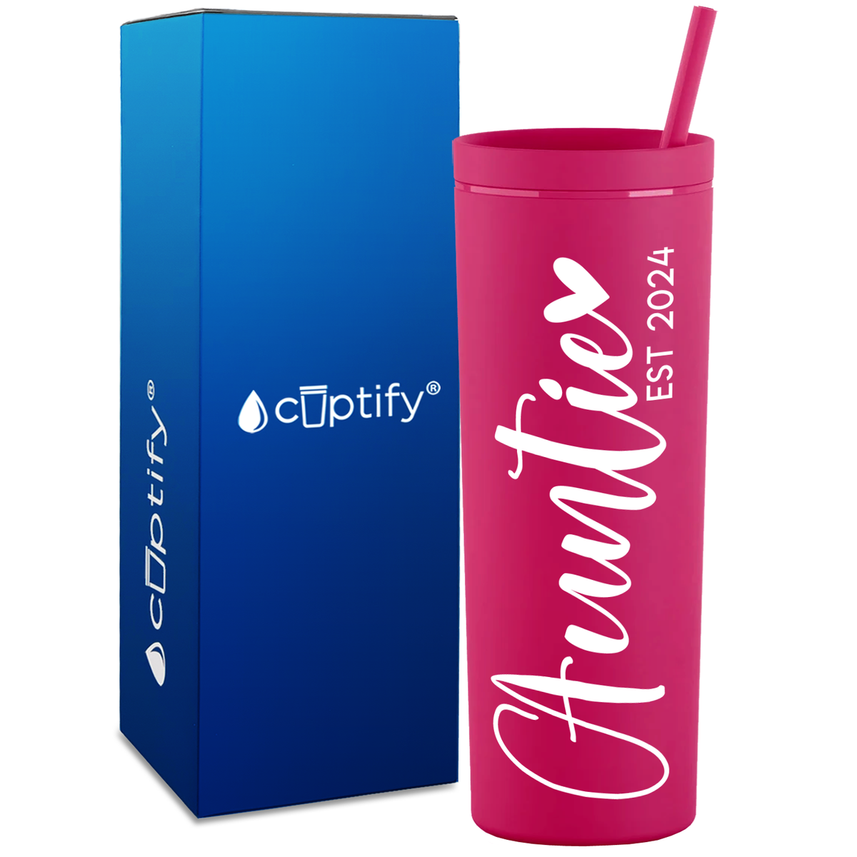 Auntie Heart Established on 18oz Acrylic Skinny Tumbler