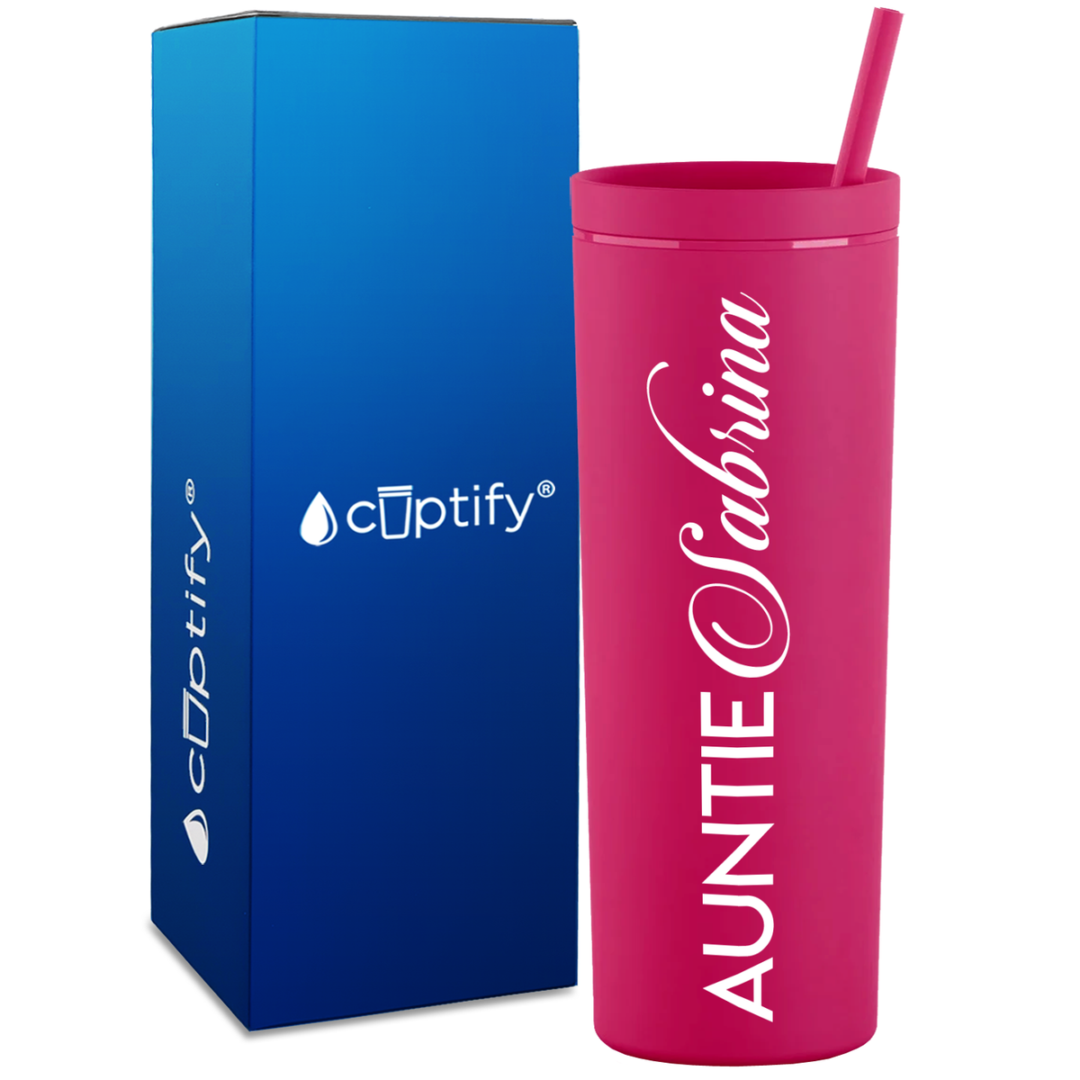 Personalized Auntie on 18oz Acrylic Skinny Tumbler