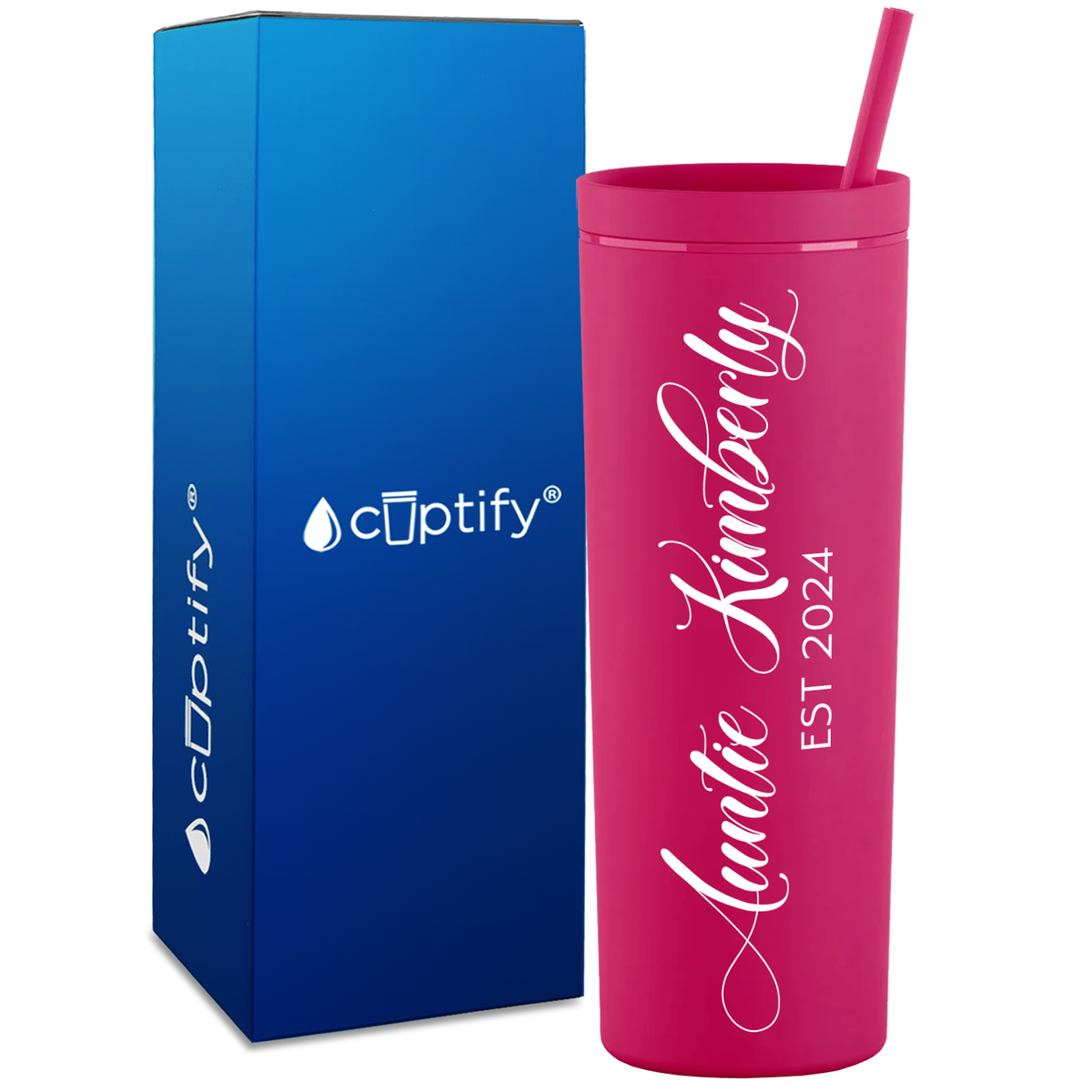 Personalized Auntie Established on 18oz Acrylic Skinny Tumbler