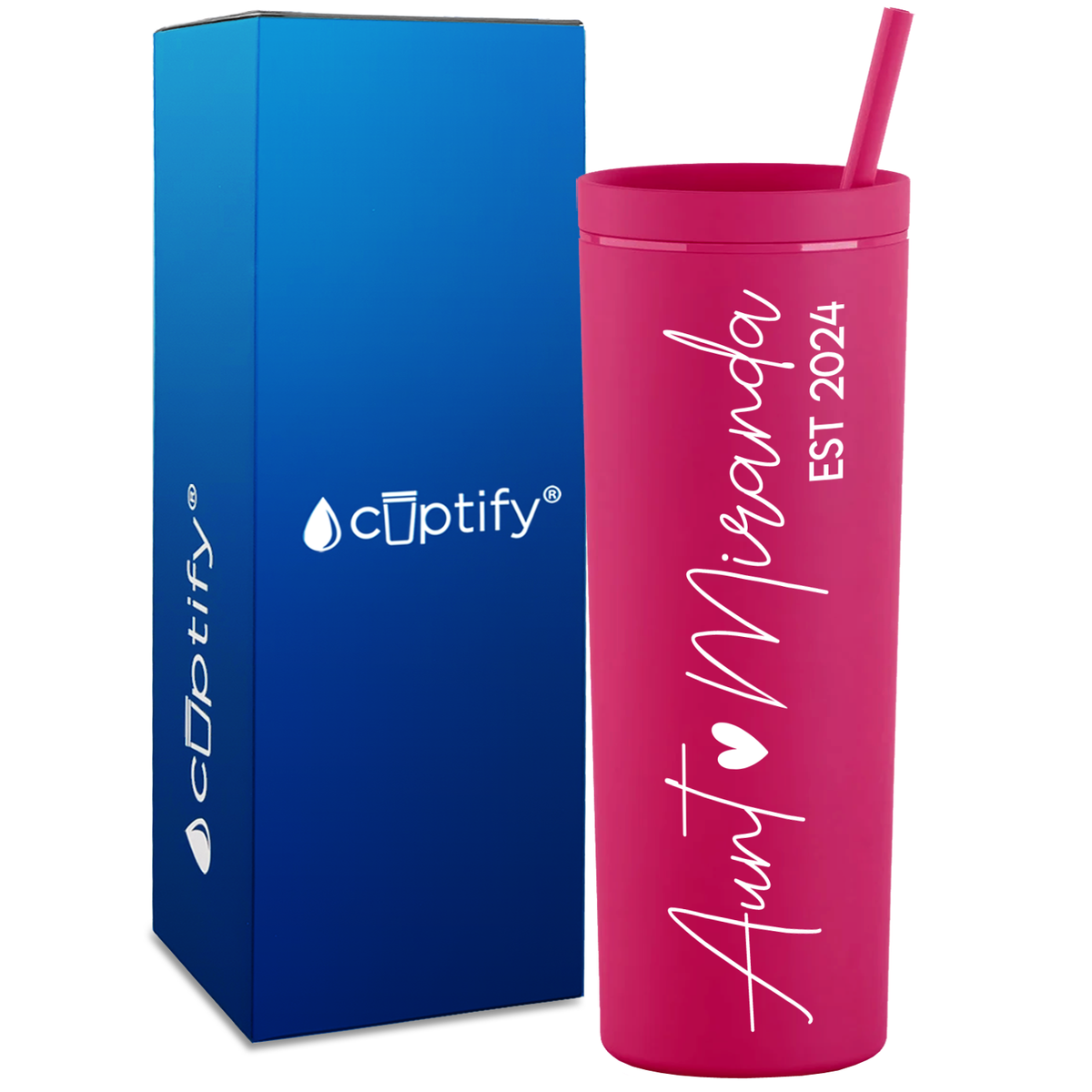 Personalized Aunt Heart Established on 18oz Acrylic Skinny Tumbler