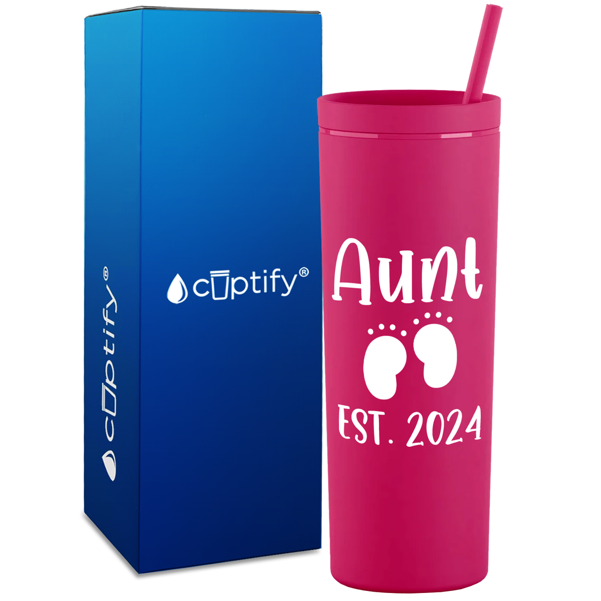 Aunt Established with Baby Feet on 18oz Acrylic Skinny Tumbler