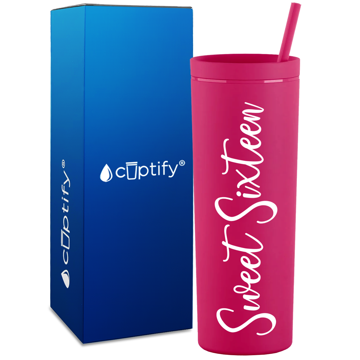 Fancy Sweet Sixteen on 18oz Acrylic Skinny Tumbler