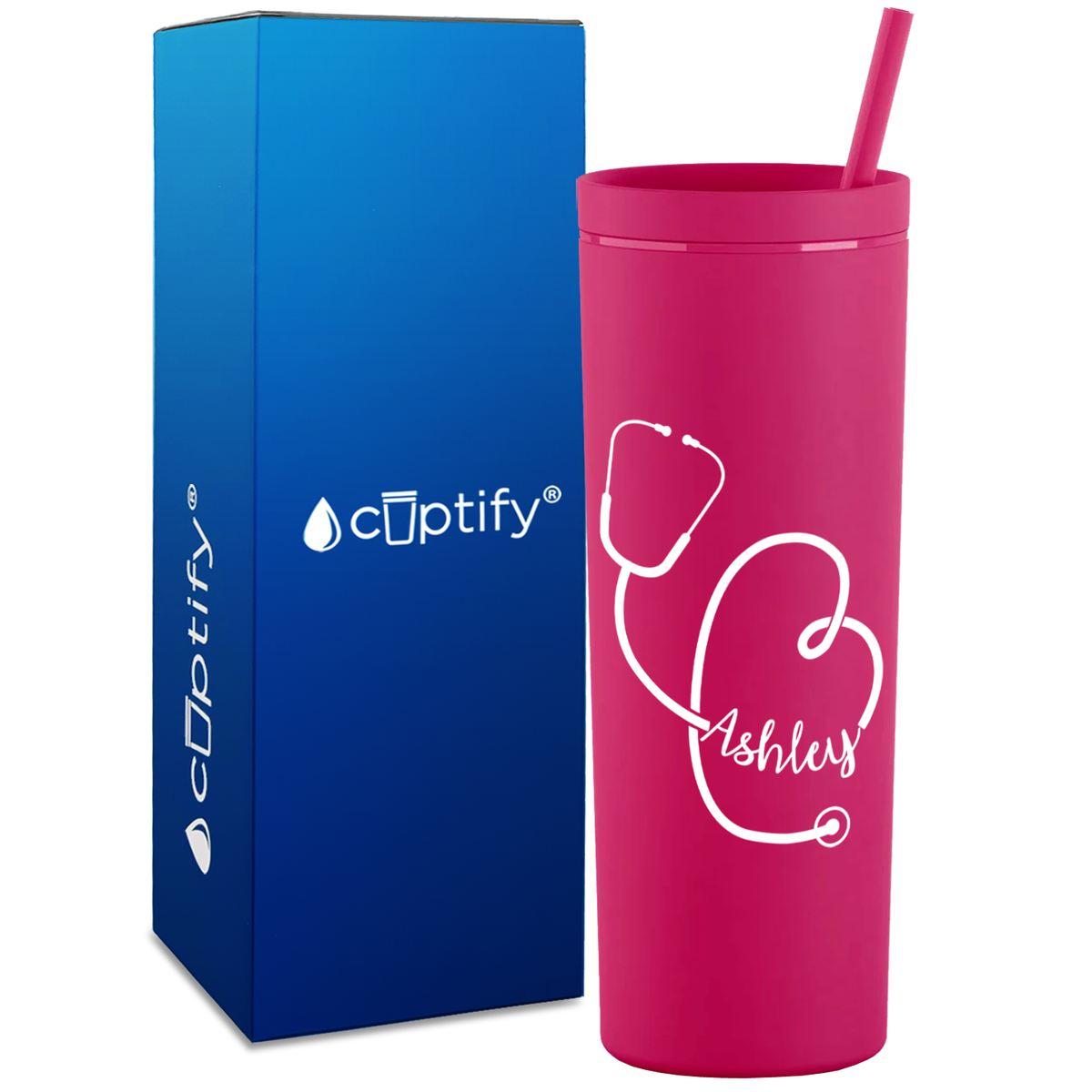 Personalized Stethoscope Curly on 18oz Acrylic Skinny Tumbler