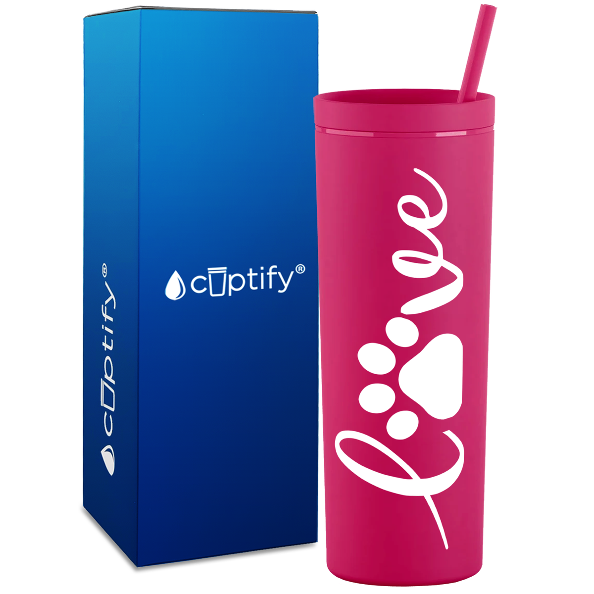 Love Dog Paws Curly on 18oz Acrylic Skinny Tumbler