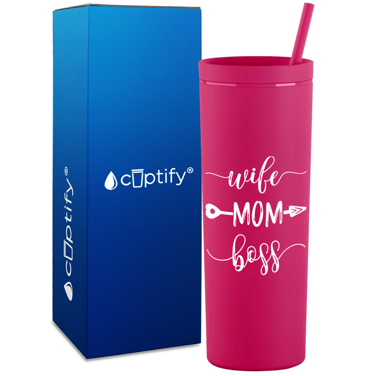 Wife Mom Boss on 18oz Acrylic Skinny Tumbler