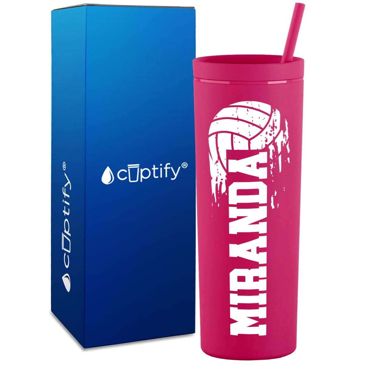 Personalized Flying Volleyball on 18oz Acrylic Skinny Tumbler