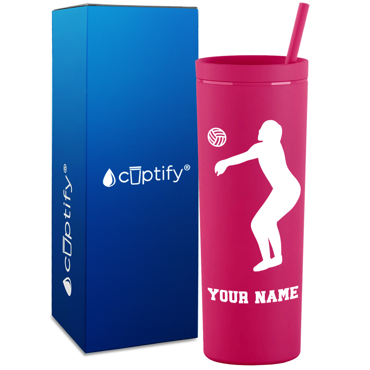 Personalized Volleyball Silhouette on 18oz Acrylic Skinny Tumbler
