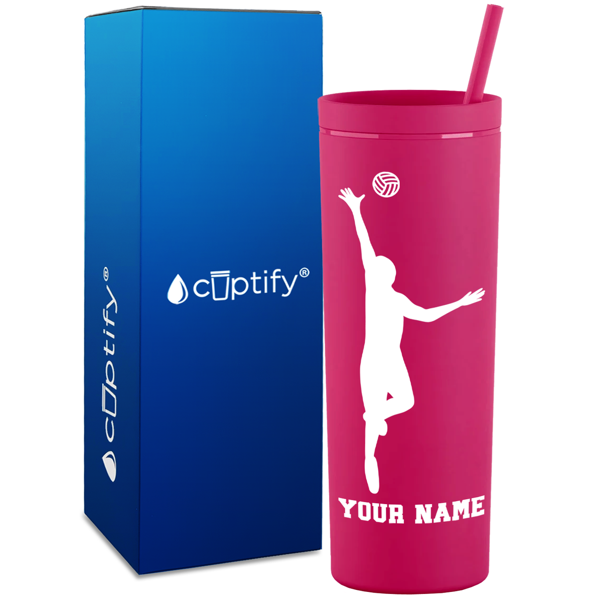 Personalized Volleyball Silhouette Spike on 18oz Acrylic Skinny Tumbler