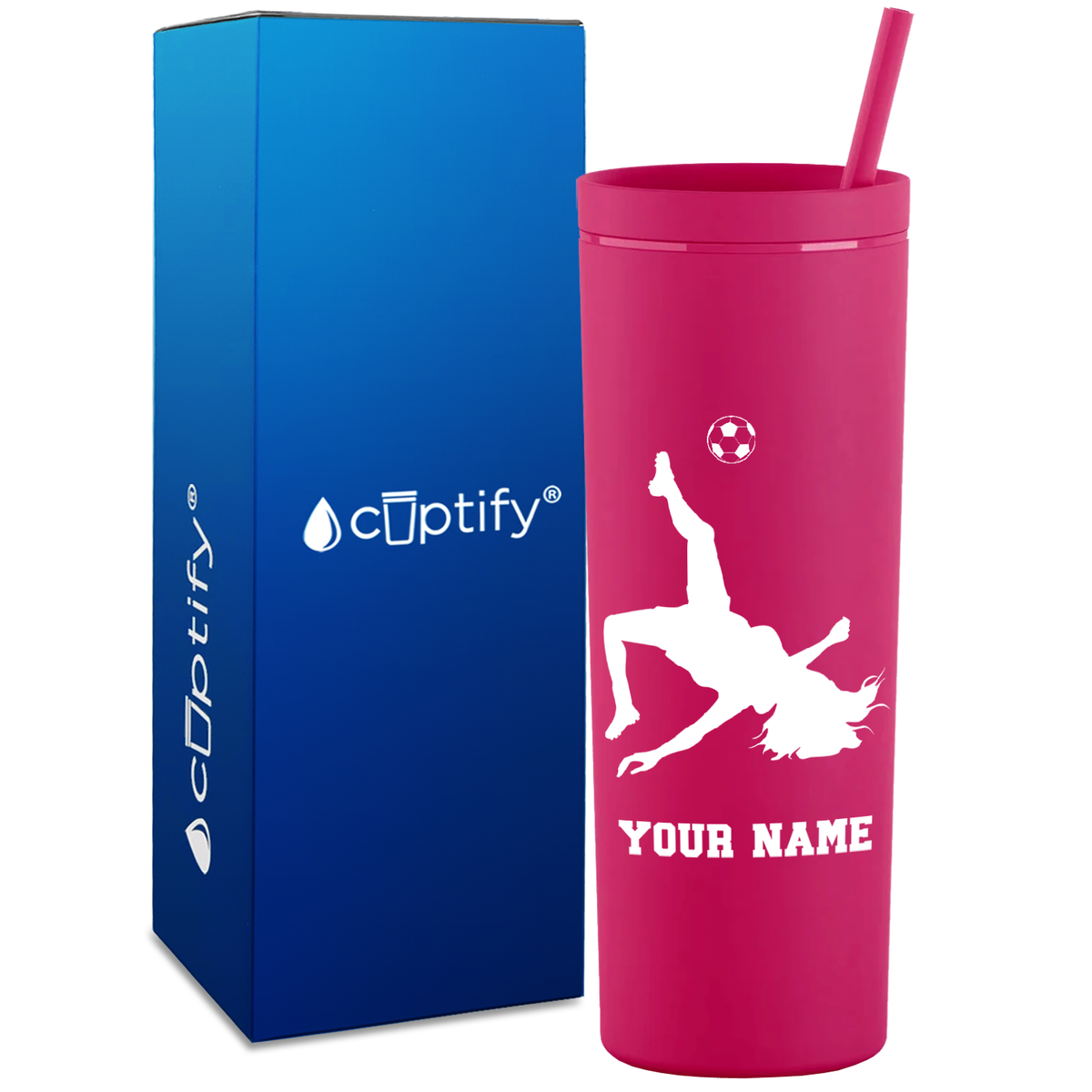 Personalized Soccer Player Female on 18oz Acrylic Skinny Tumbler