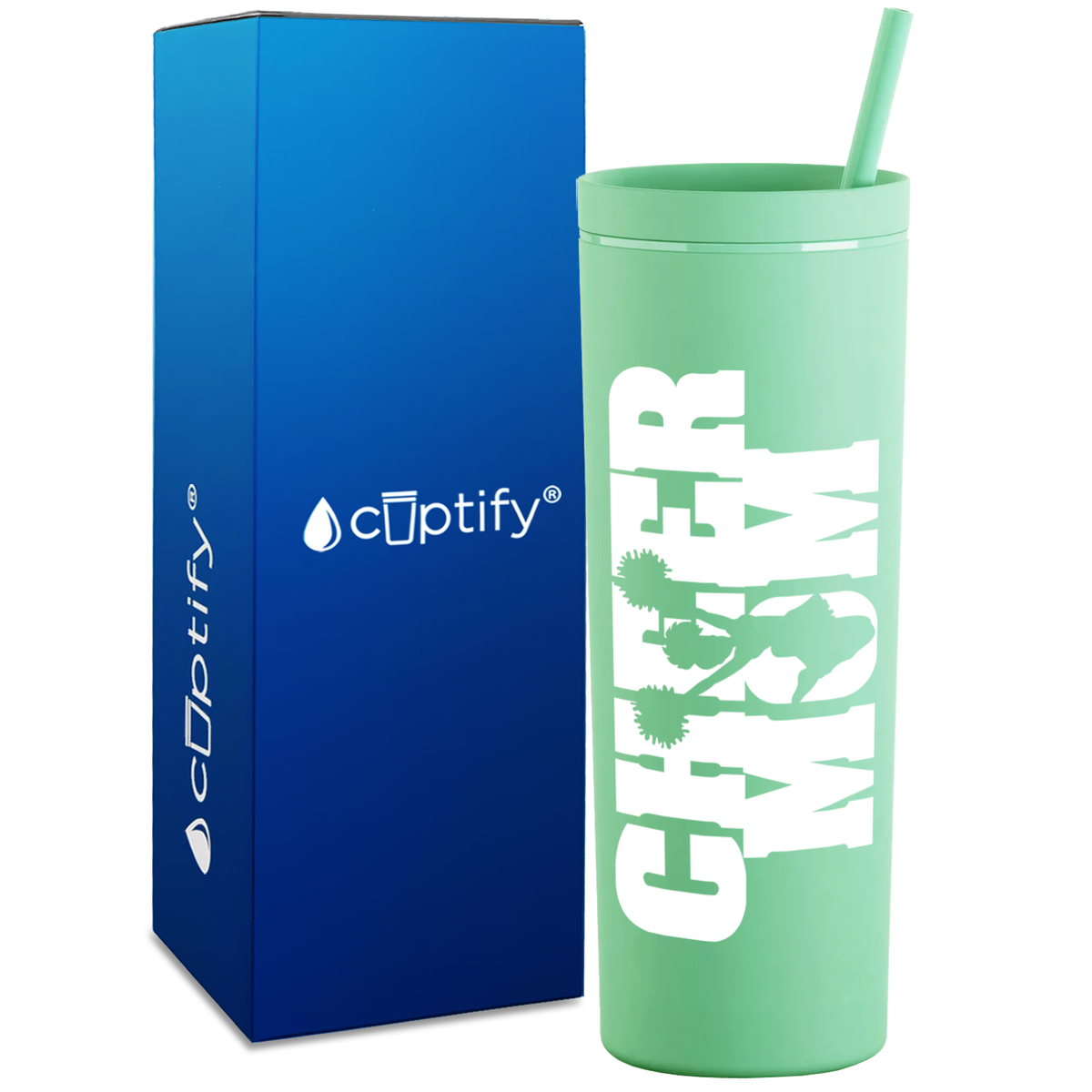 Cheer Mom with Cheerleader on 18oz Acrylic Skinny Tumbler