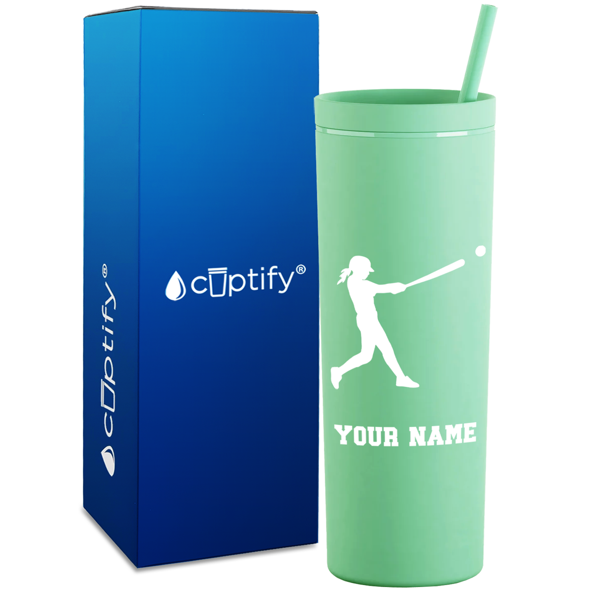 Personalized Softball Girl at Bat on 18oz Acrylic Skinny Tumbler