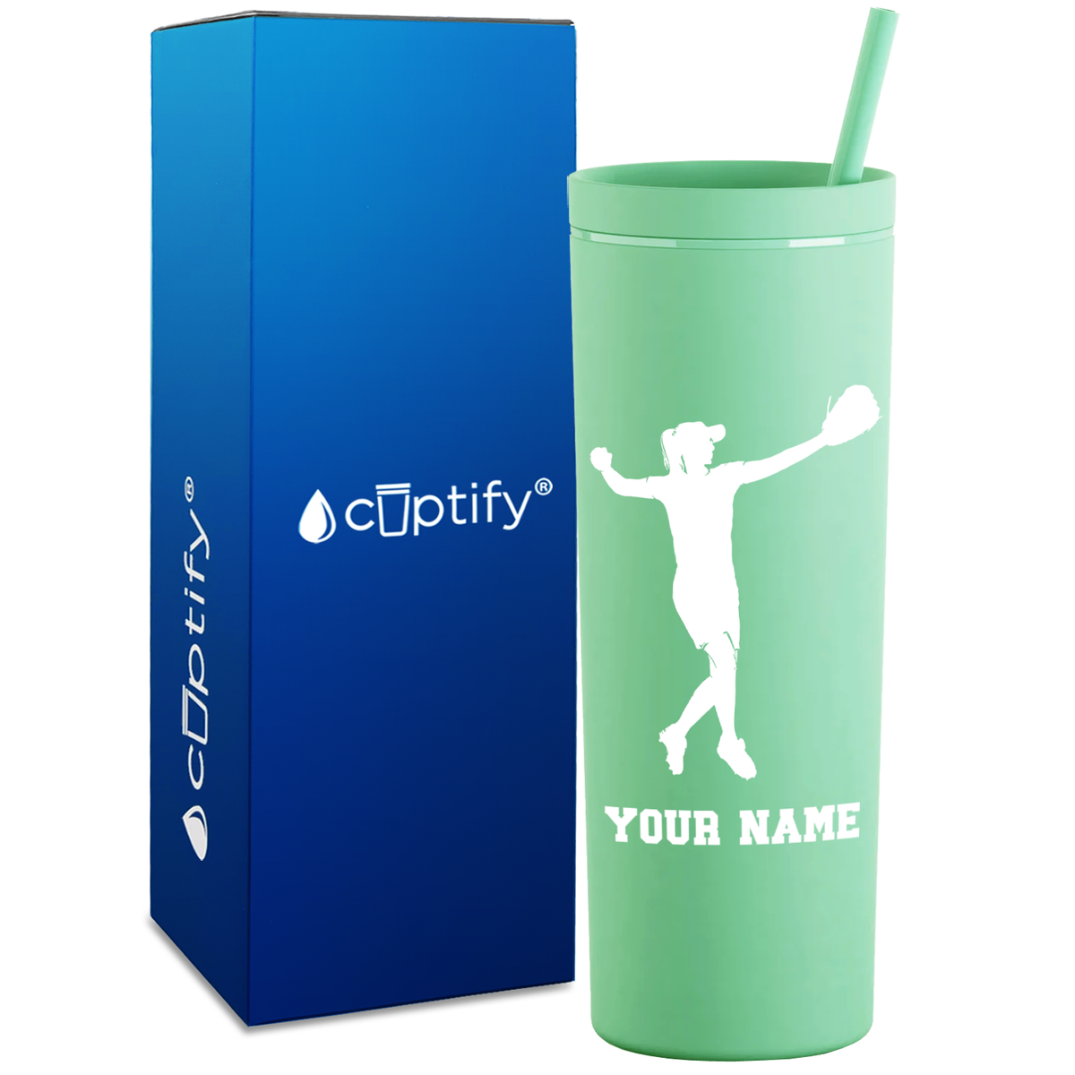 Personalized Softball Player Throw on 18oz Acrylic Skinny Tumbler