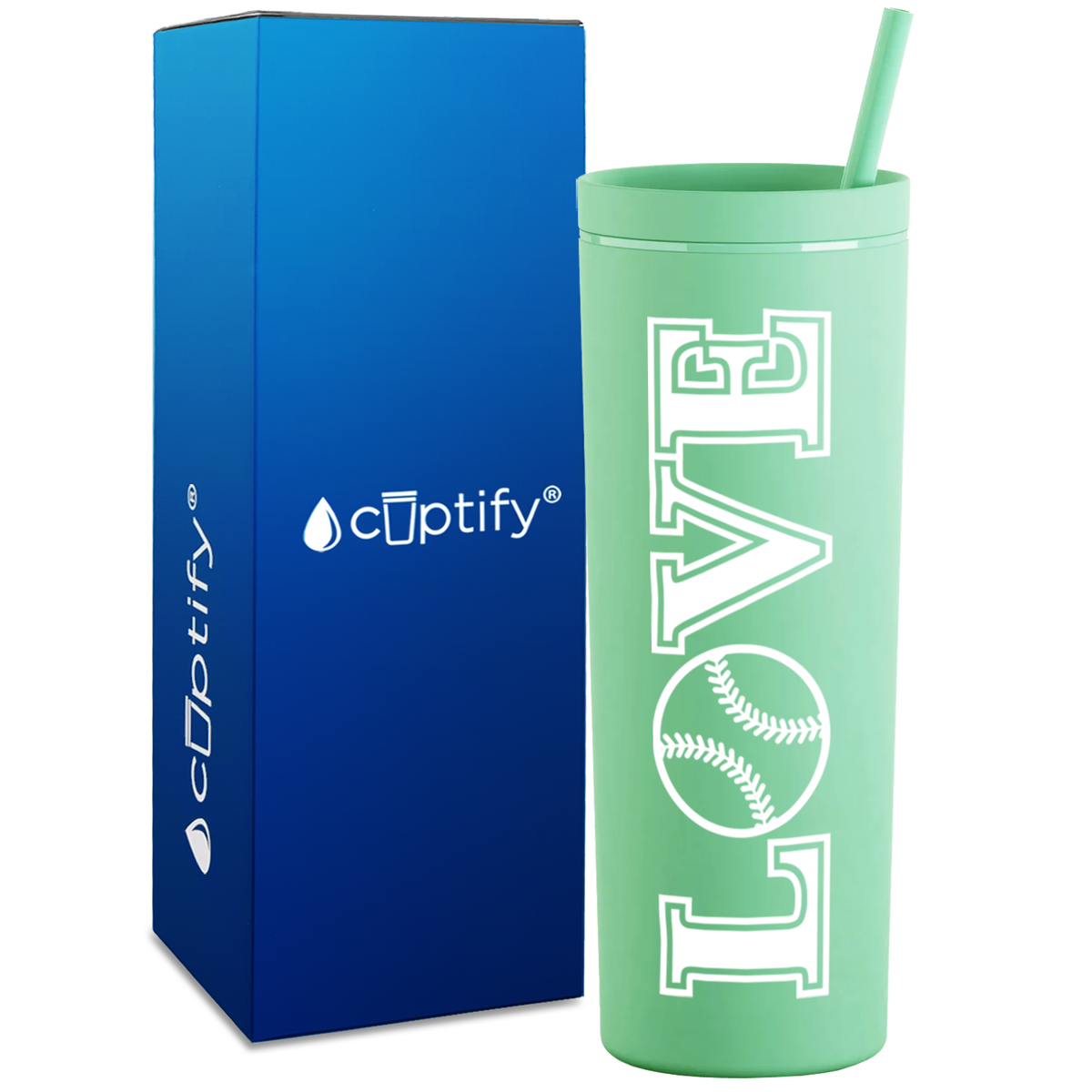 LOVE Softball on 18oz Acrylic Skinny Tumbler