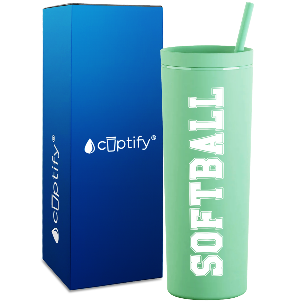 Softball on 18oz Acrylic Skinny Tumbler