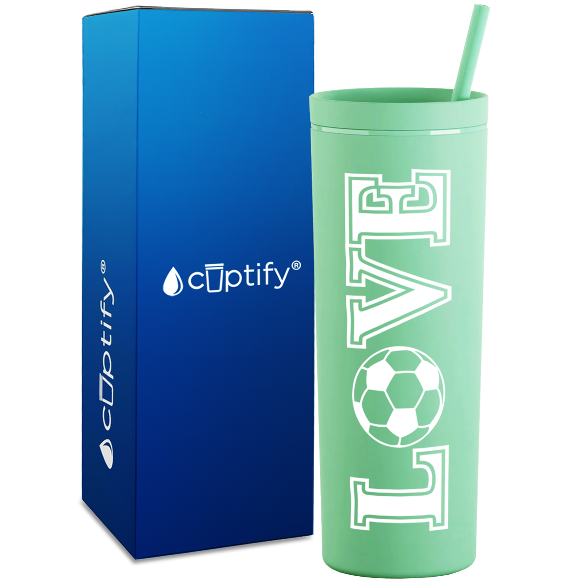 LOVE Soccer on 18oz Acrylic Skinny Tumbler
