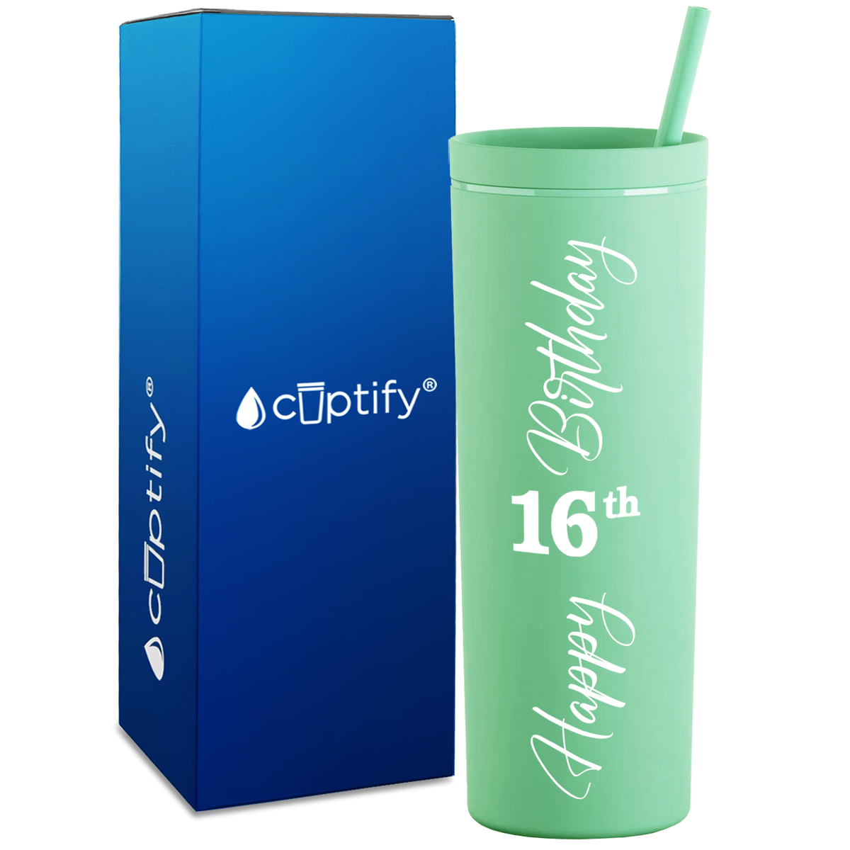 Happy 16th Birthday on 18oz Acrylic Skinny Tumbler