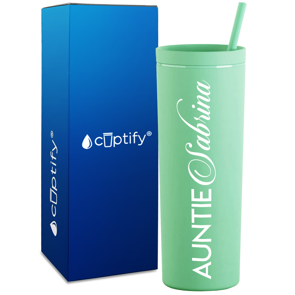 Personalized Auntie on 18oz Acrylic Skinny Tumbler