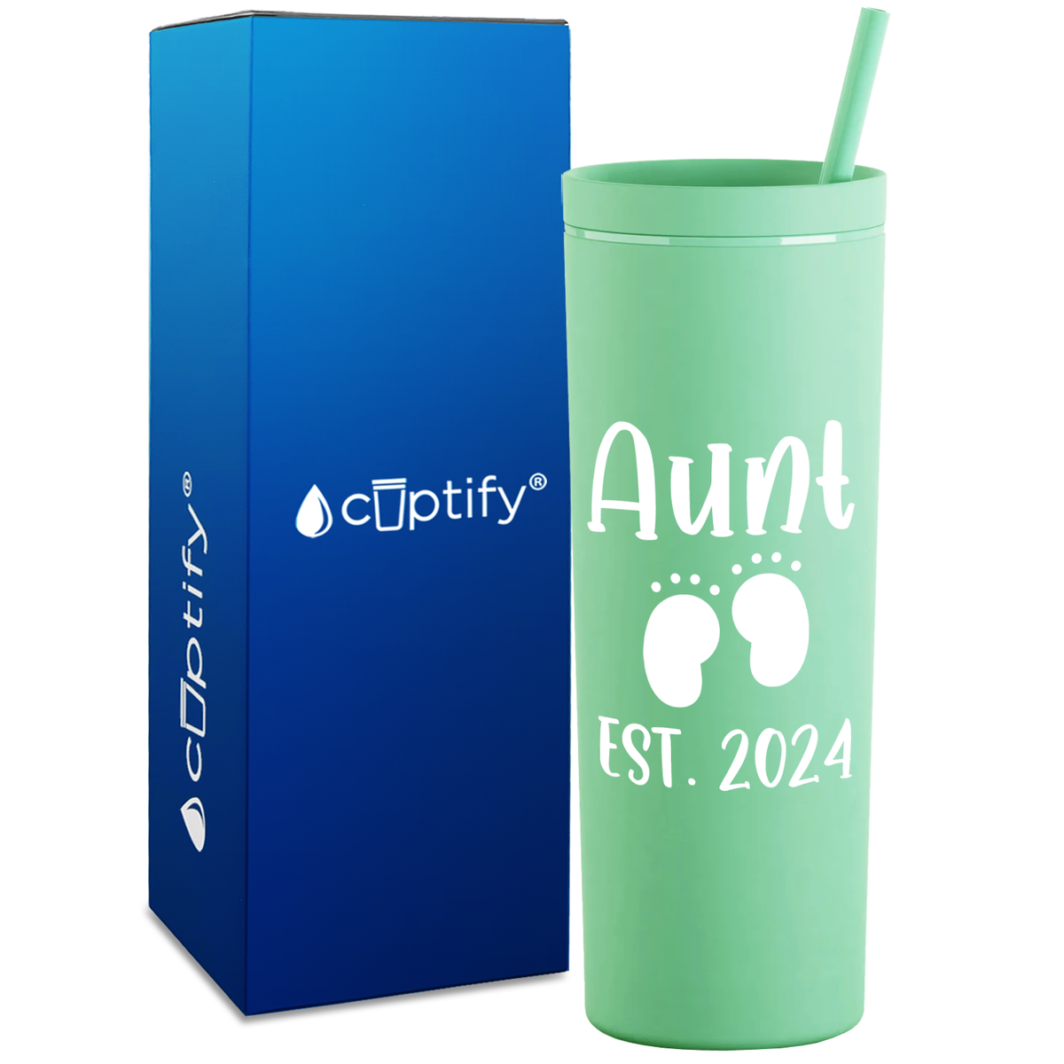 Aunt Established with Baby Feet on 18oz Acrylic Skinny Tumbler