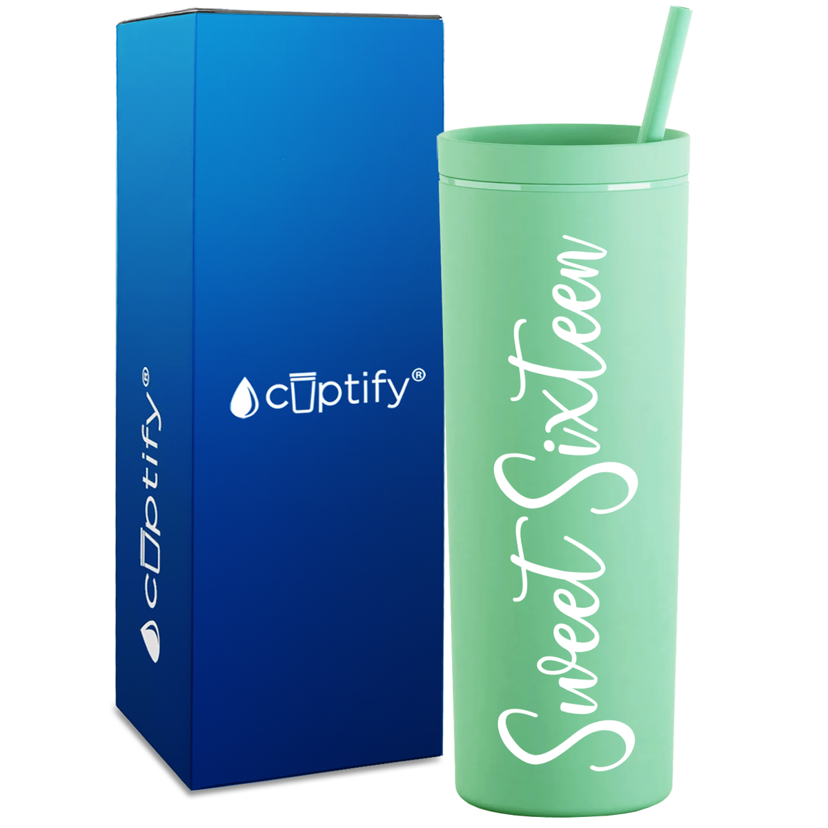Fancy Sweet Sixteen on 18oz Acrylic Skinny Tumbler