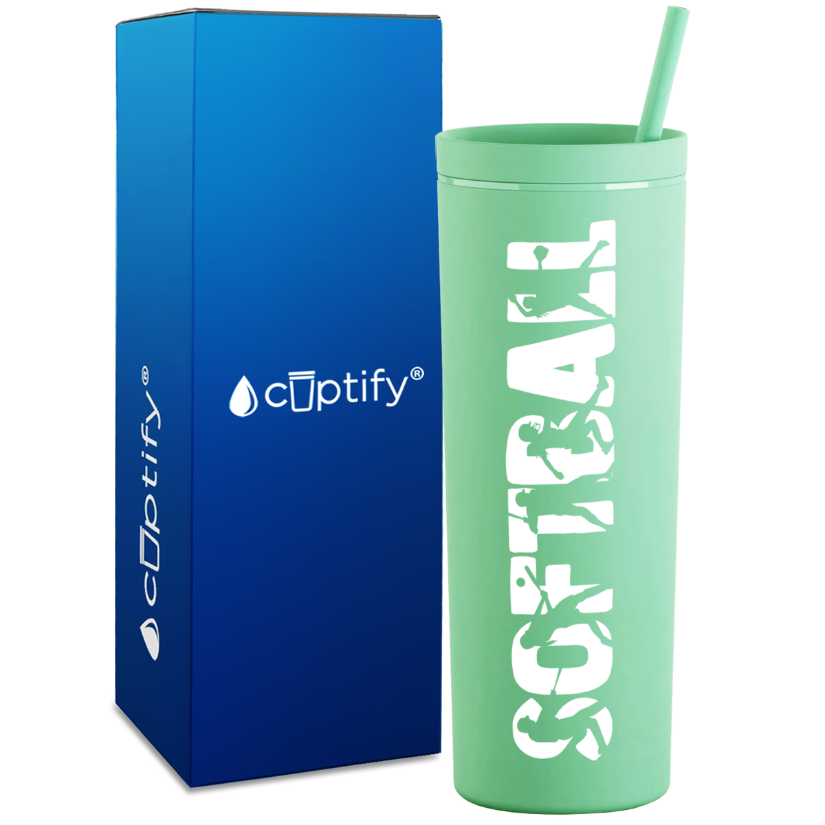 Softball Players on 18oz Acrylic Skinny Tumbler