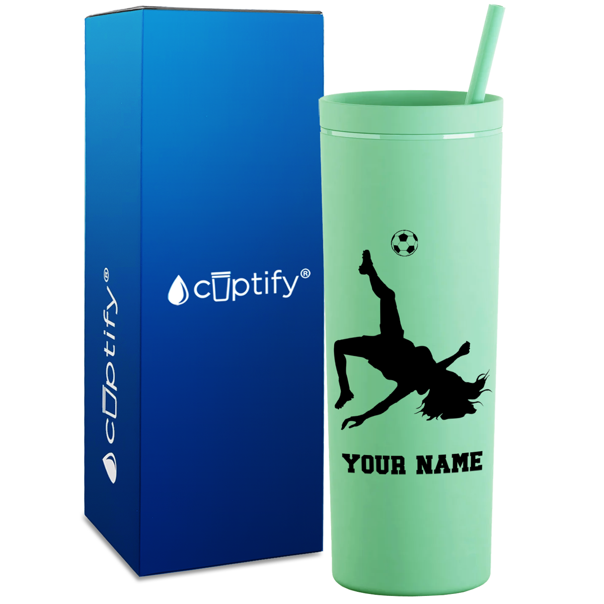 Personalized Soccer Player Female on 18oz Acrylic Skinny Tumbler