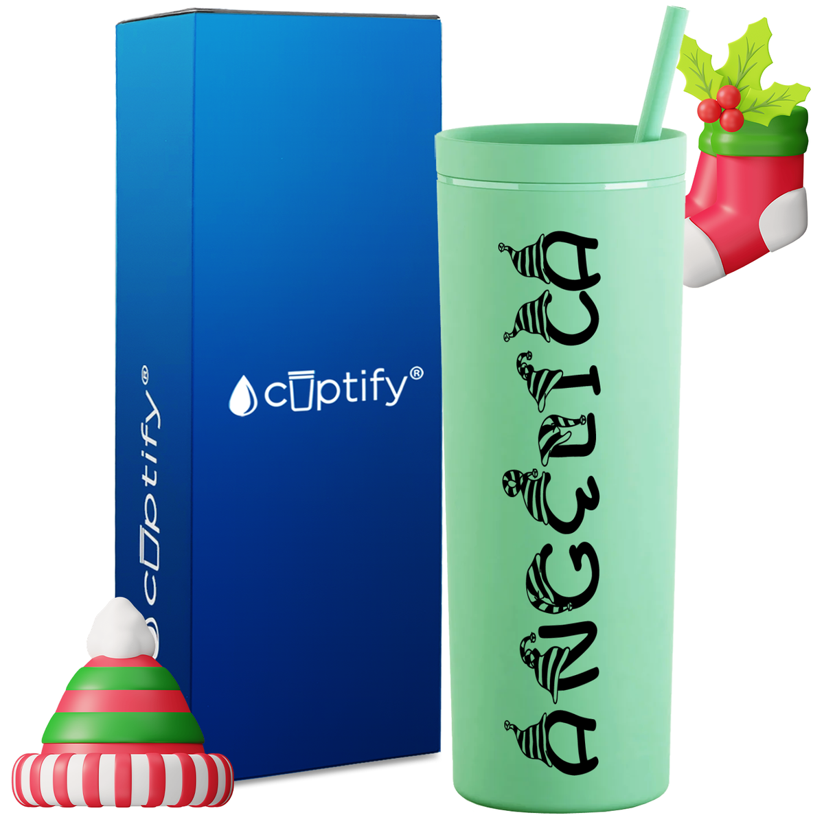 Personalized Elfen Style on 18oz Acrylic Christmas Tumbler