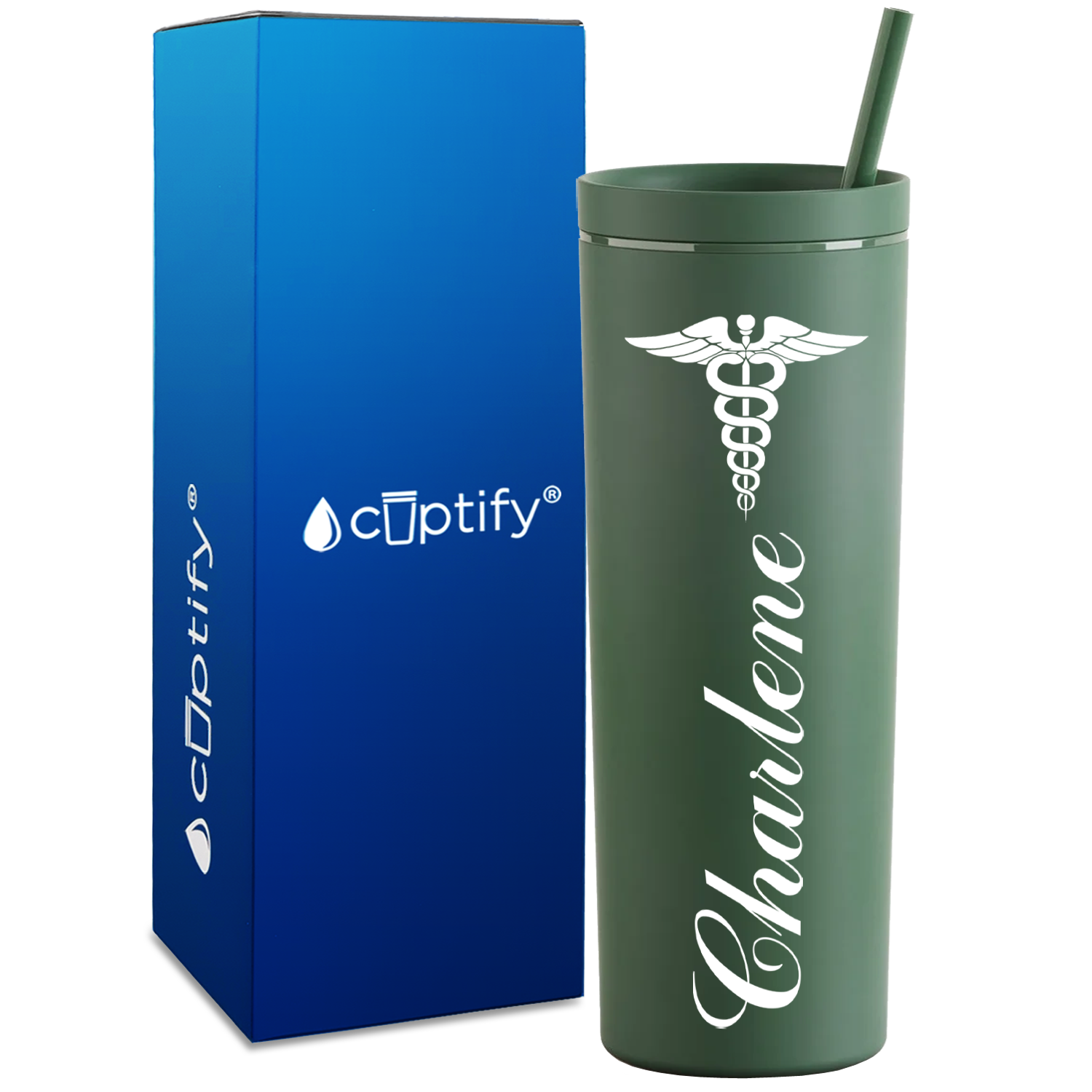 Personalized Caduceus Nurse on 18oz Acrylic Skinny Tumbler