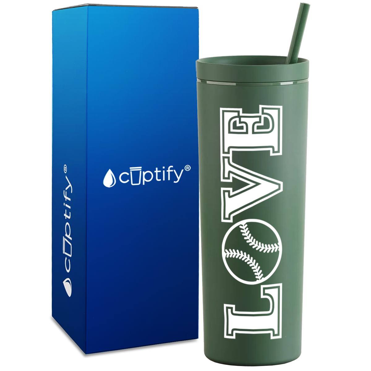LOVE Softball on 18oz Acrylic Skinny Tumbler