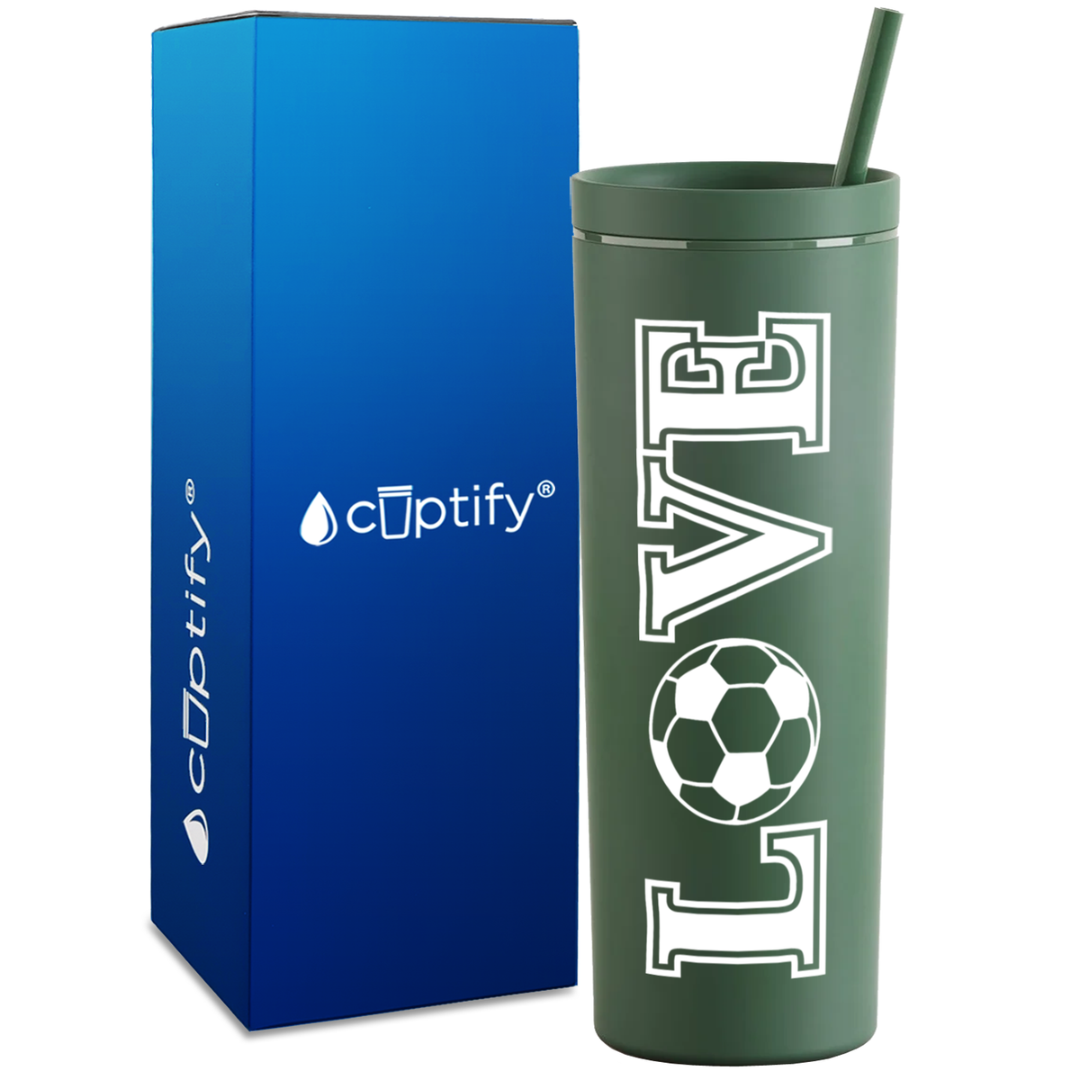 LOVE Soccer on 18oz Acrylic Skinny Tumbler