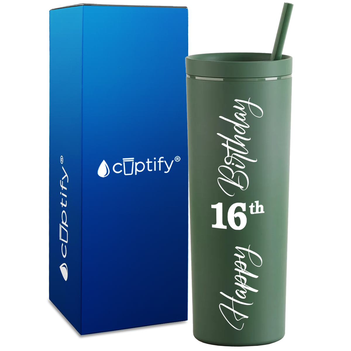 Happy 16th Birthday on 18oz Acrylic Skinny Tumbler